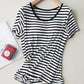 Striped Round Neck Short Sleeve T-Shirt with Bra