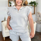 Double Take Full Size Texture Flounce Sleeve Top and Drawstring Shorts Set