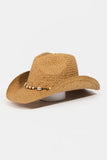 Fame Beaded Cowrie Shell Straw Weave Western Cowboy Hat