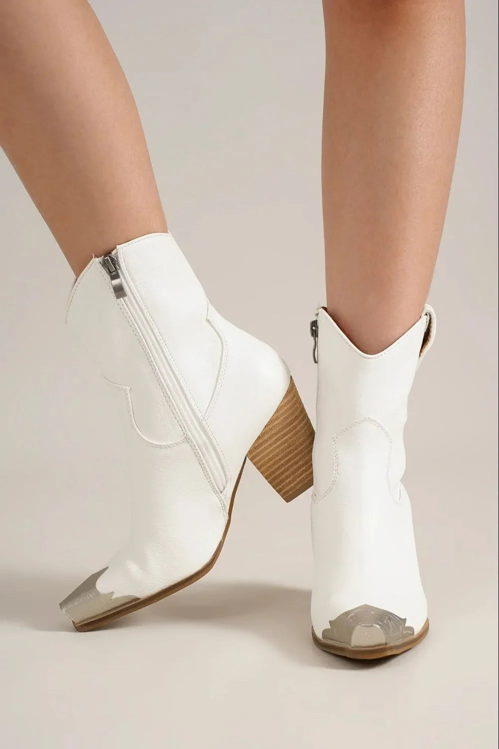 Beast Fashion Faux Leather Block Heel Boots with Side Zippers