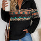 Quarter Zip Geometric Long Sleeve Sweatshirt
