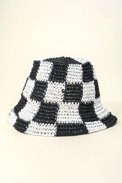 Fame Checkered Pattern Knit Bucket Hat