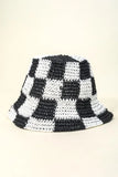 Fame Checkered Pattern Knit Bucket Hat