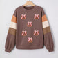 Sequin Bow Pumpkin Round Neck Sweatshirt