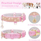 Cat Collar, Dog Collar, [Bling Rhinestones] Premium PU Leather with Pendant Adjustable Collars for Small to Medium Dog Medium Pink