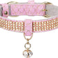 Cat Collar, Dog Collar, [Bling Rhinestones] Premium PU Leather with Pendant Adjustable Collars for Small to Medium Dog Medium Pink