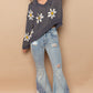 POL Floral Pattern Hooded High-Low Sweater