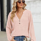 Ribbed Notched Long Sleeve T-Shirt