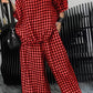 Full Size Plaid Round Neck Half Sleeve Top and Pants Set