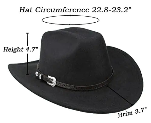 Western Cowboy Hat for Men Women Classic Roll Up Fedora Hat with Buckle Belt(Size:Medium) Black - Square Medium