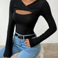 Cutout Surplice Long Sleeve T-Shirt