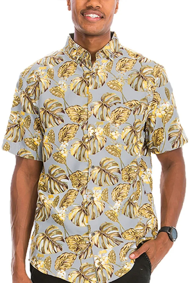 WEIV Men's Full Size Hawaiian Print Button Down Shirt Plus Size
