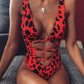 Lace-Up Backless Plunge One-Piece Swimwear