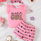 Children's Headband Letter Ruffle Sleeve Top and Shorts 3-Piece Set