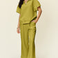 Double Take Full Size Texture Half Zip Short Sleeve Top and Pants Set