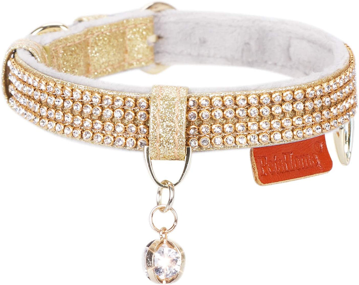 Cat Collar, Dog Collar, [Bling Rhinestones] Premium PU Leather with Pendant Adjustable Collars for Small to Medium Dog Medium Pink