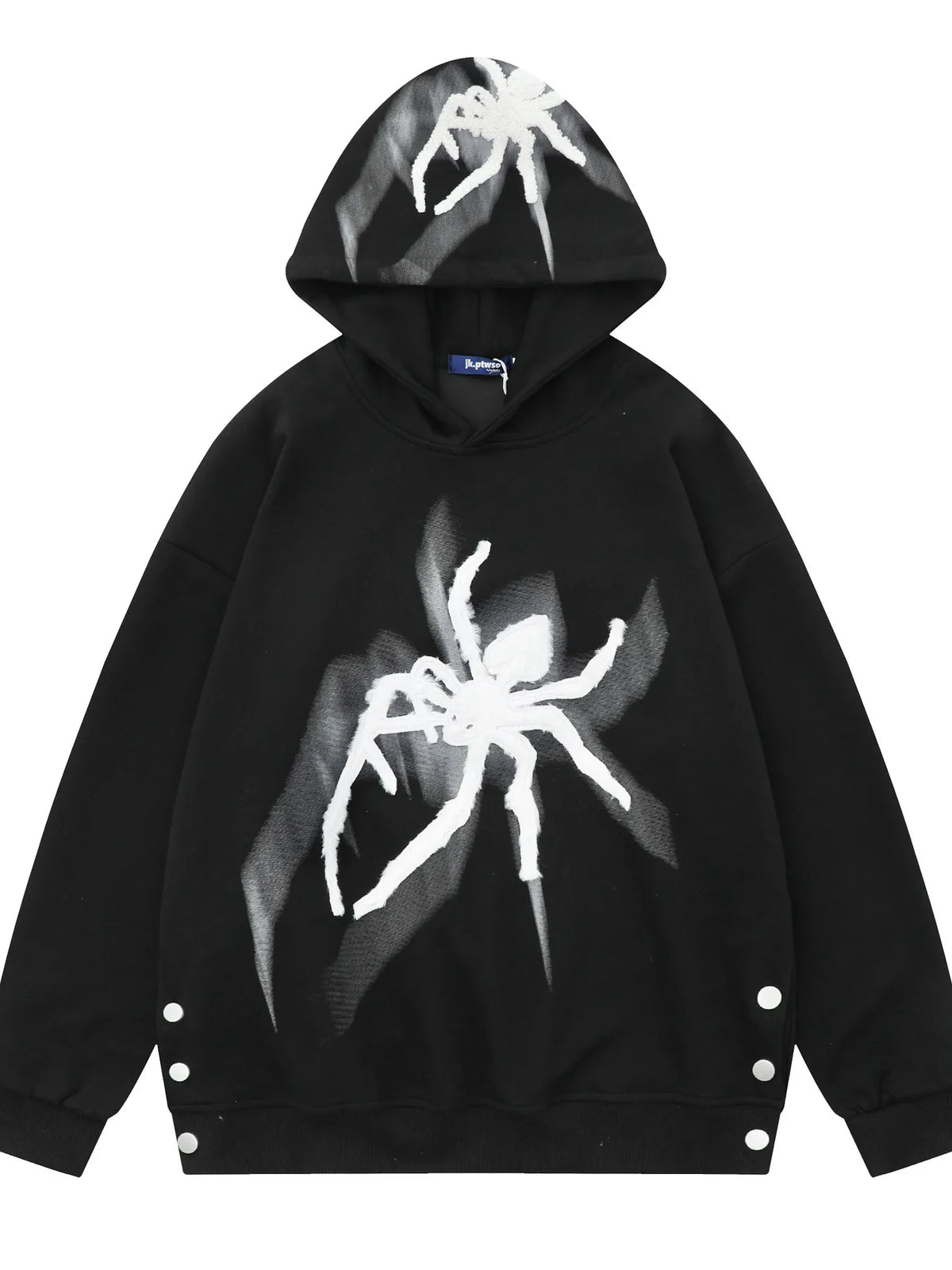 Men's Spider Graphic Oversized Hoodie with Side Button Details