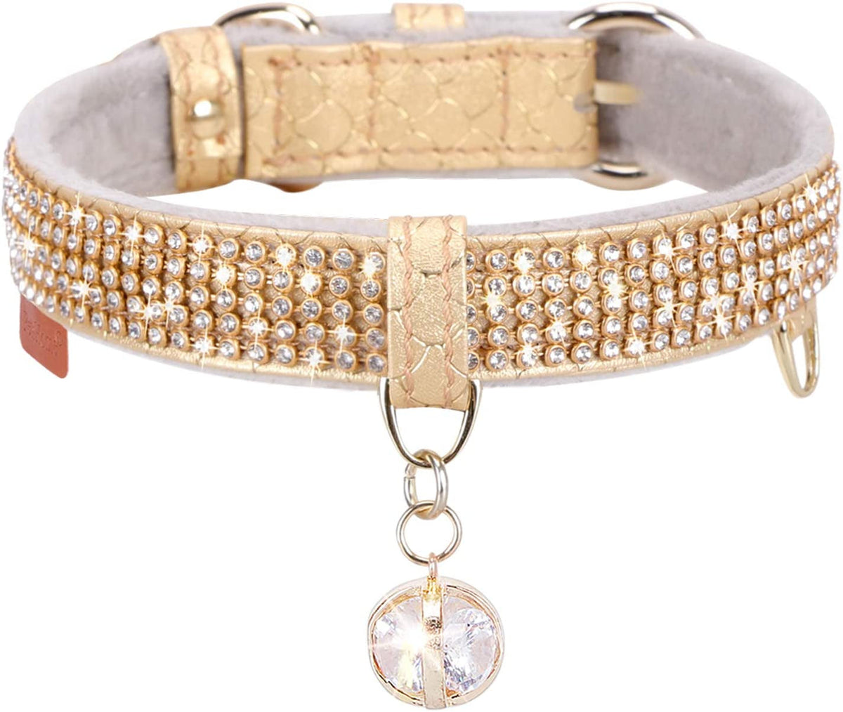 Cat Collar, Dog Collar, [Bling Rhinestones] Premium PU Leather with Pendant Adjustable Collars for Small to Medium Dog Medium Pink