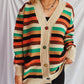 Contrast Stripes Button Up Long Sleeve Cardigan