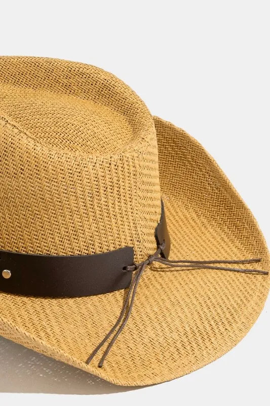 Fame Studded Bull Head Strap Straw Western Cowboy Hat