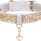 Cat Collar, Dog Collar, [Bling Rhinestones] Premium PU Leather with Pendant Adjustable Collars for Small to Medium Dog Medium Pink