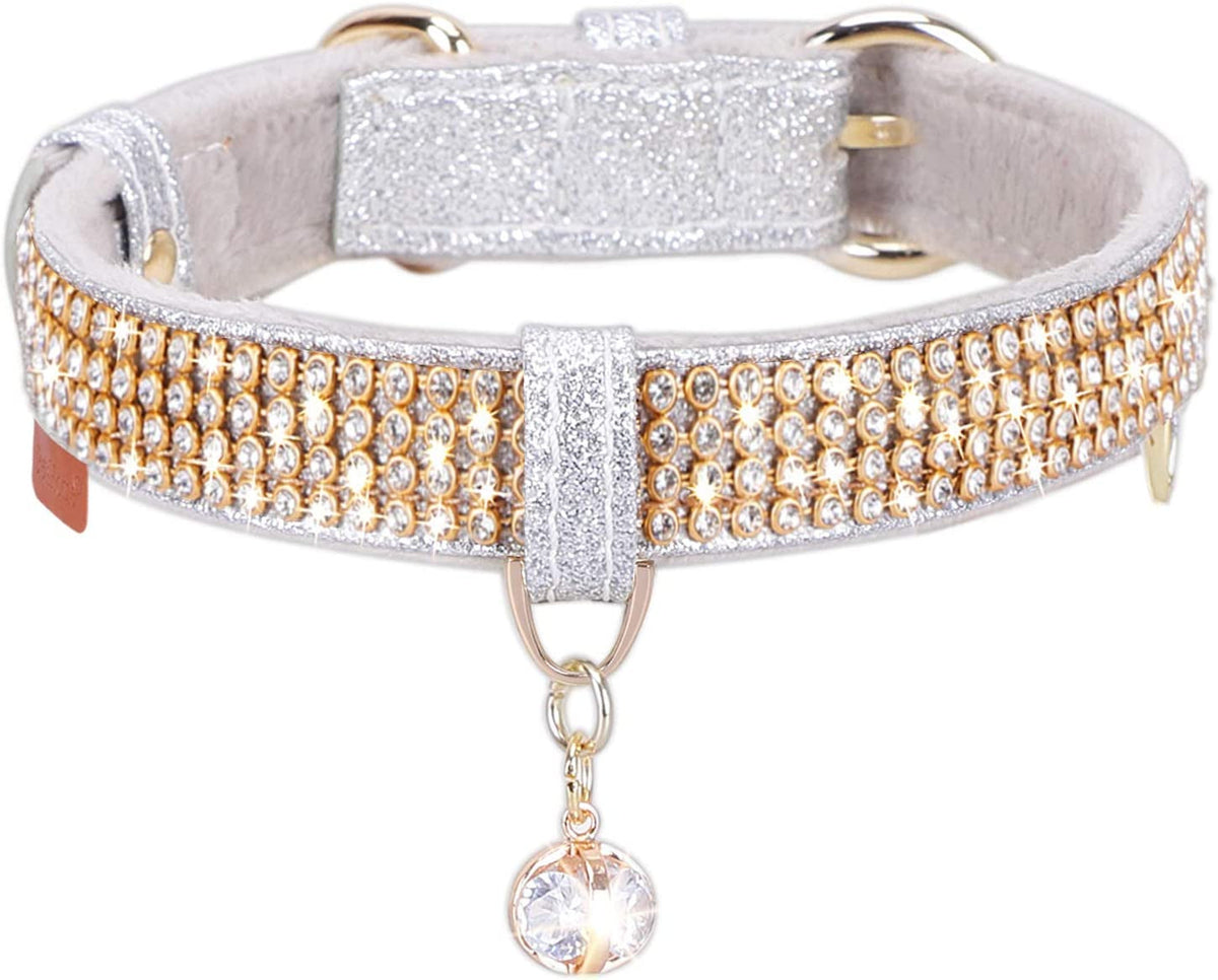 Cat Collar, Dog Collar, [Bling Rhinestones] Premium PU Leather with Pendant Adjustable Collars for Small to Medium Dog Medium Pink