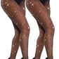 VEBZIN Sexy Sparkly Fishnets Stockings Jeweled High Waist Fishnet Tights for Women Rhinestone Party Pantyhose One Size 2 Pack Black No Holes