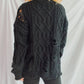 Distressed Cable-Knit Round Neck Long Sleeve Sweater