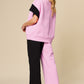 Double Take Full Size Texture Contrast T-Shirt and Wide Leg Pants Set