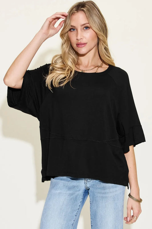Basic Bae Full Size Bamboo Round Neck Exposed Seam T-Shirt Plus Size