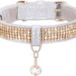 Cat Collar, Dog Collar, [Bling Rhinestones] Premium PU Leather with Pendant Adjustable Collars for Small to Medium Dog Medium Pink