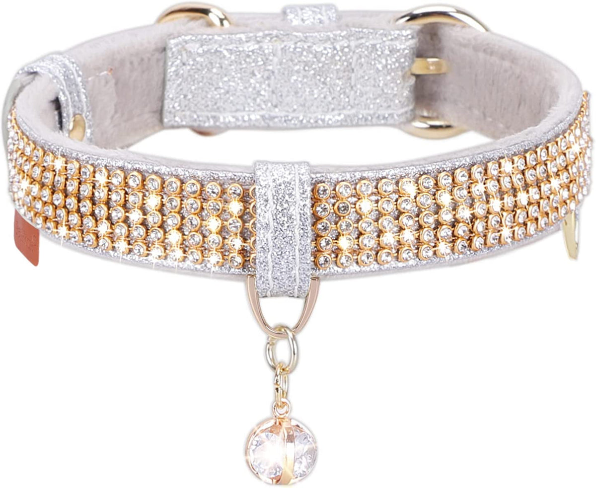 Cat Collar, Dog Collar, [Bling Rhinestones] Premium PU Leather with Pendant Adjustable Collars for Small to Medium Dog Medium Pink
