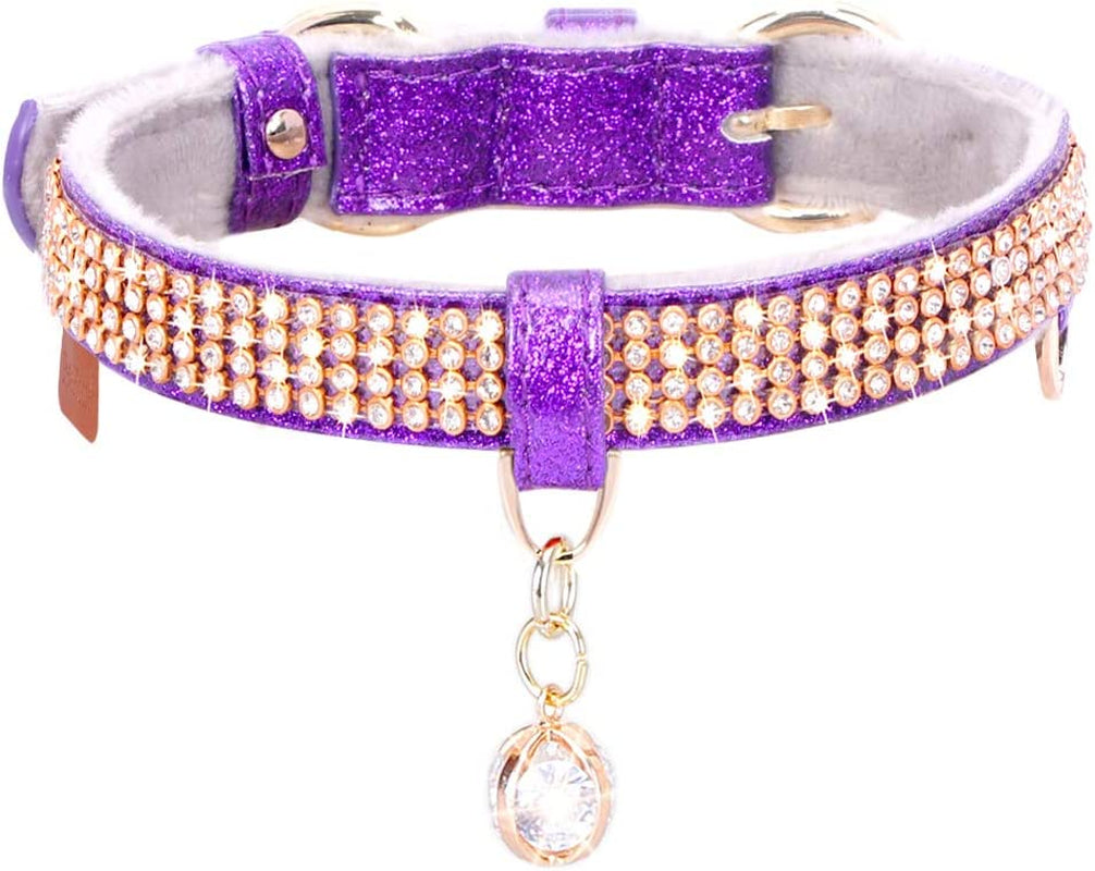 Cat Collar, Dog Collar, [Bling Rhinestones] Premium PU Leather with Pendant Adjustable Collars for Small to Medium Dog Medium Pink