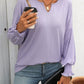 Mandy Textured Notched Lantern Sleeve T-Shirt