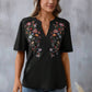 Embroidered Notched Short Sleeve T-Shirt