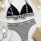 Striped V-Neck Two-Piece Swim Set
