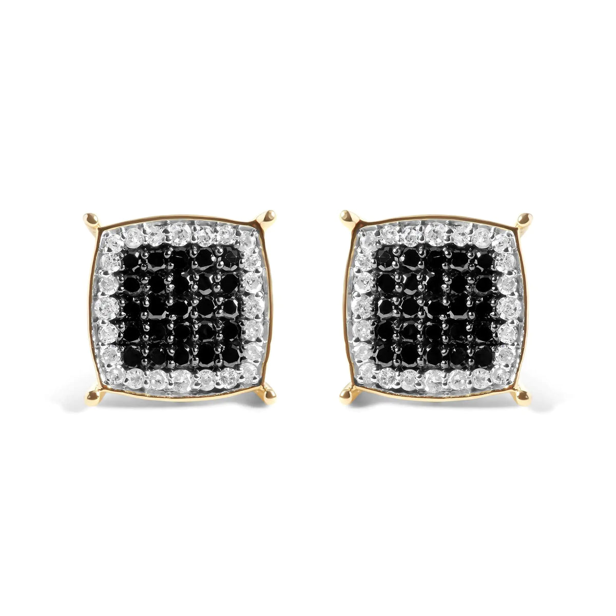 Men's 10K Yellow Gold 1/2 Cttw White and Black Treated Diamond Earring (Black / I-J Color, I2-I3 Clarity)