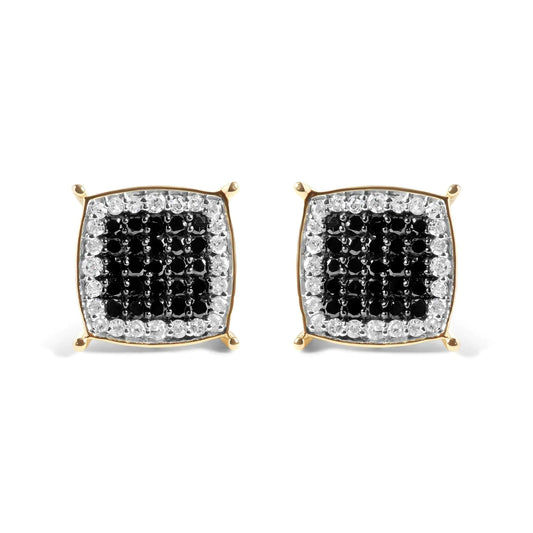 Men's 10K Yellow Gold 1/2 Cttw White and Black Treated Diamond Earring (Black / I-J Color, I2-I3 Clarity)