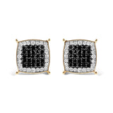 Men's 10K Yellow Gold 1/2 Cttw White and Black Treated Diamond Earring (Black / I-J Color, I2-I3 Clarity)