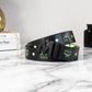 MCM Smooth Visetos Logo Summer Green Leather Adjustable Reversible M Buckle Belt