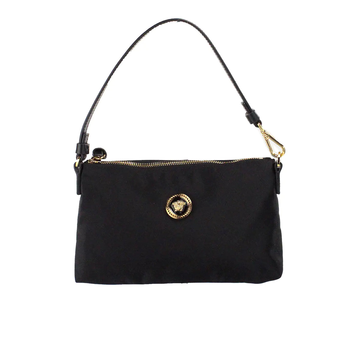 Versace Small Flat Black Medusa Coin Nylon Fabric Pouch