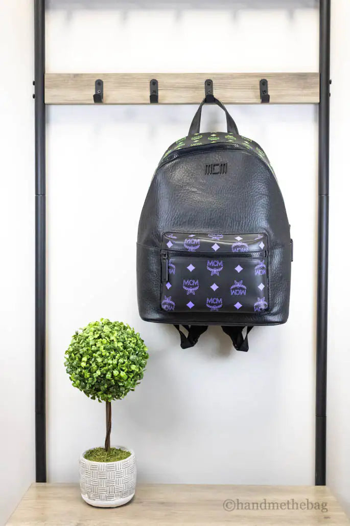 MCM Color Splash Green Purple Medium Mixed Leather Backpack