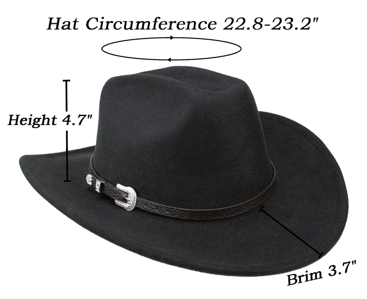 Western Cowboy Hat for Men Women Classic Roll Up Fedora Hat with Buckle Belt(Size:Medium) Black - Square Medium