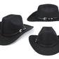 Western Cowboy Hat for Men Women Classic Roll Up Fedora Hat with Buckle Belt(Size:Medium) Black - Square Medium