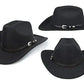 Western Cowboy Hat for Men Women Classic Roll Up Fedora Hat with Buckle Belt(Size:Medium) Black - Square Medium