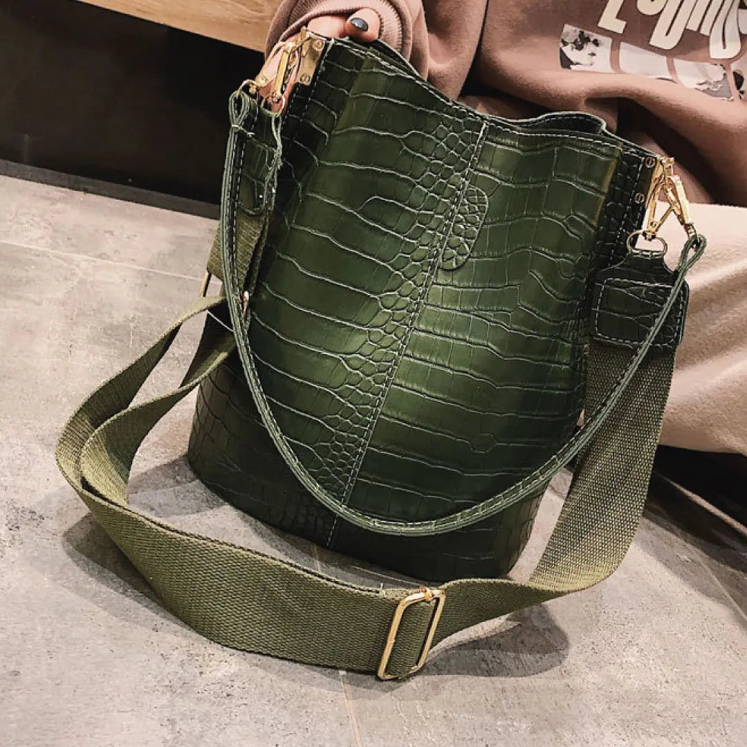 Blake Shoulder Bag -Olive Croc